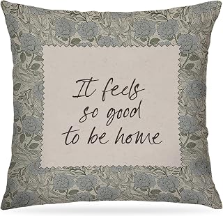 Vintage William Morris Inspired Floral Pillow Cover 18x18, It Feels So Good to Be Home Sage Green Art Nouveau Floral Decorative Pillow Cover for Home Bedroom Living Room