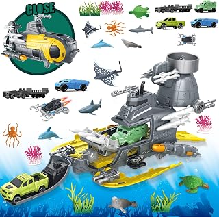 Frontoytall Sea Creatures Toys for Kids, Submarine, Ocean Animal Toys Cars | Sea Animal Toy for Kids Ages 3+ Years, 23 Piece Educational Playset, Indoor & Outdoor Play, Bath & Pool Play, Birthday Gift