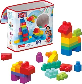MEGA BLOKS First Builders Big Building Bag Toddler Blocks Toy Blue | 60 Colorful Pieces, Creative Open-Ended Play, Storage, Blue, Preschool Kids Ages 1+ Years, DCH55