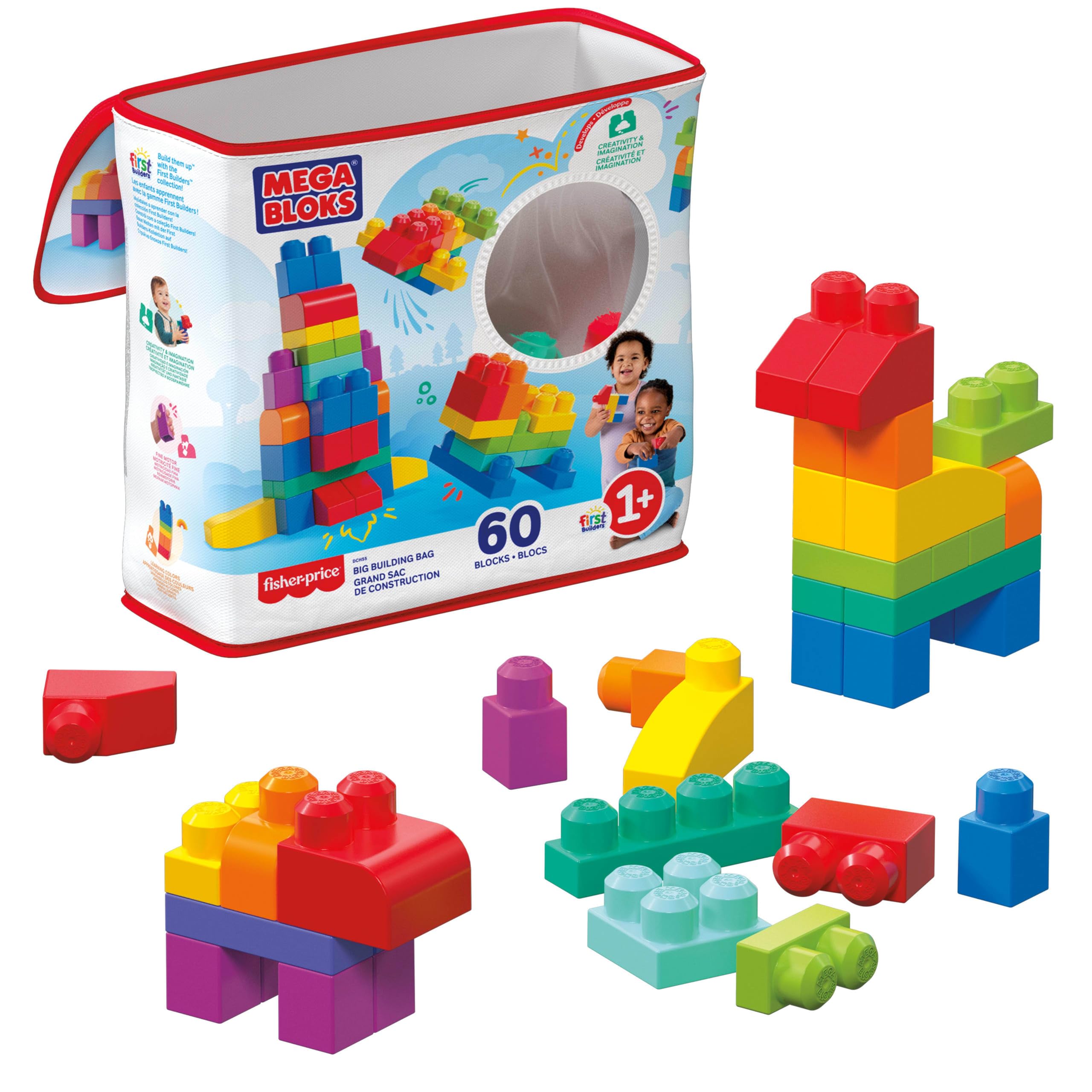 MEGA BLOKS First Builders Big Building Bag Toddler Blocks Toy Blue | 60 Colorful