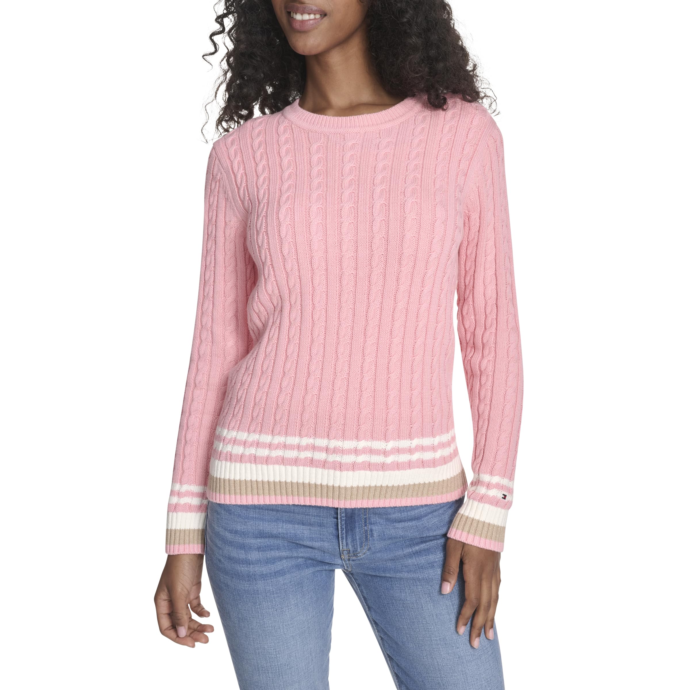 Tommy Hilfiger Womens Cotton Crewneck Cable SweaterPullover Sweater