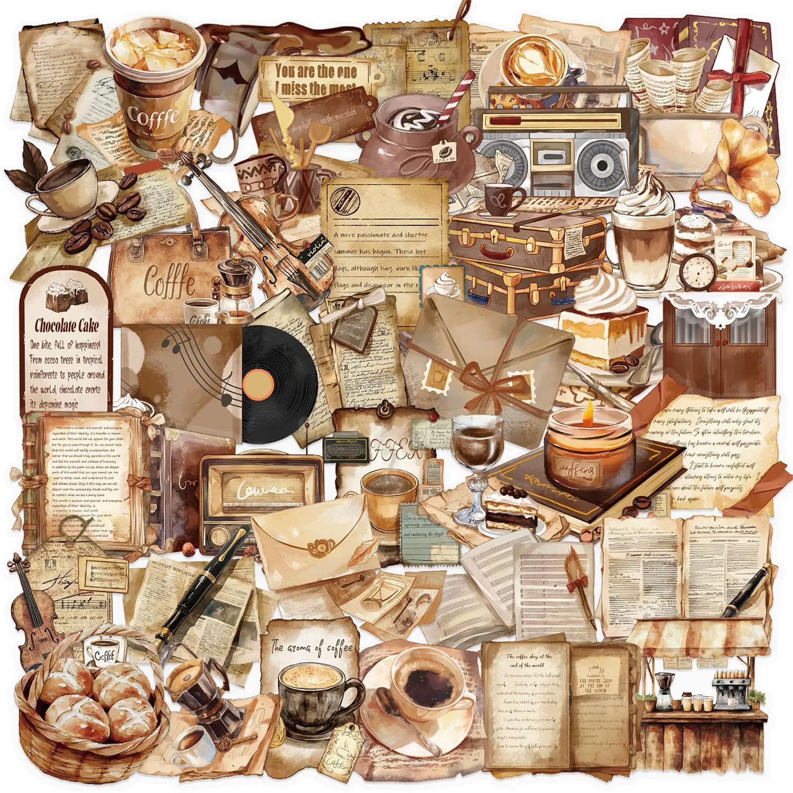 50 PCS Retro Coffee Shop Stickers for Scrapbooking Journaling Junk Journal Scrap