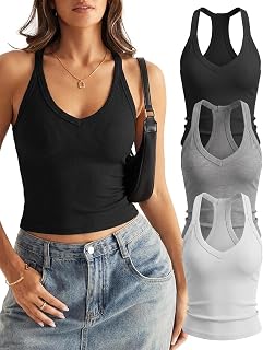 Womens Racerback Ribbed Tank Top Slim Fit Stretch Tank Top