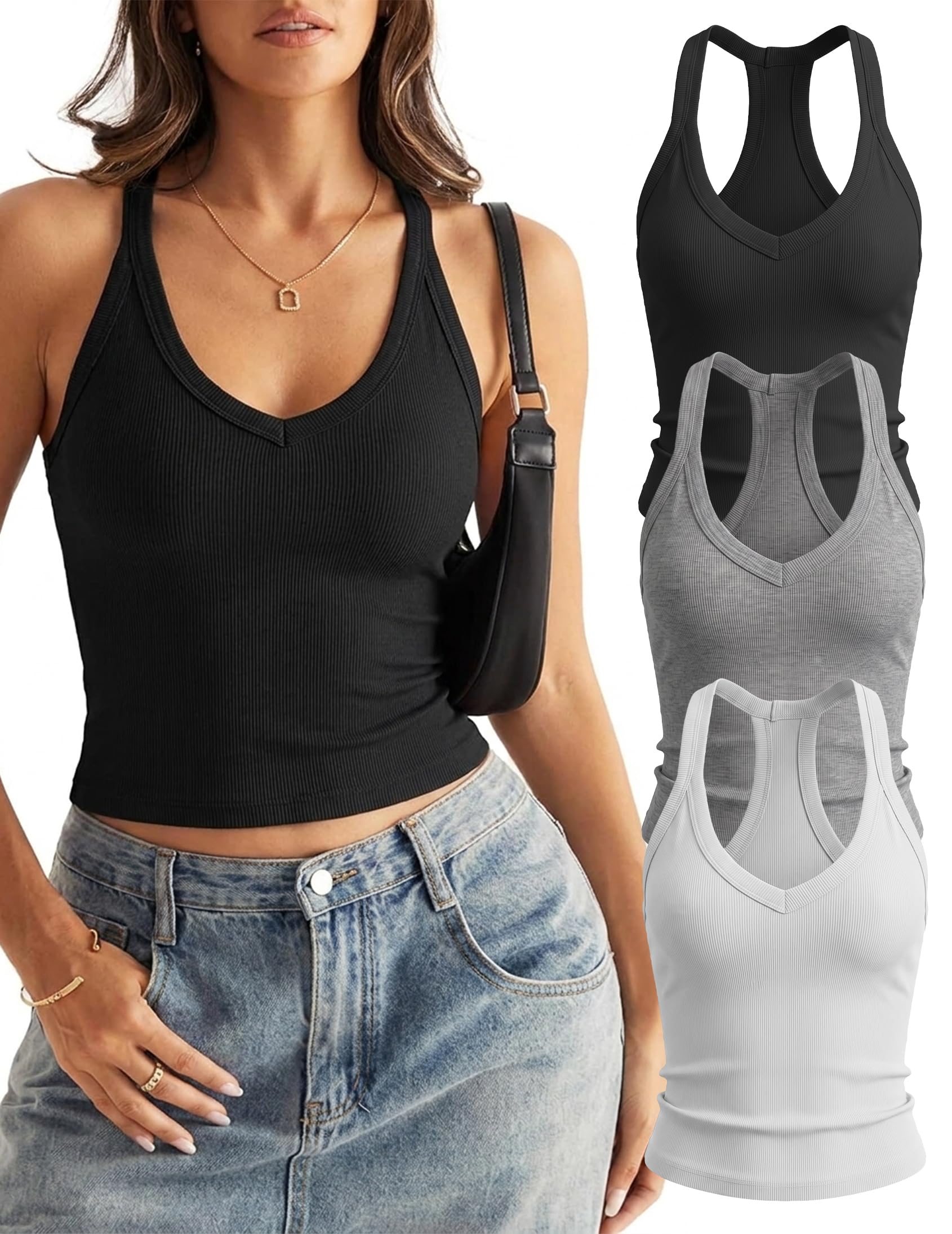 Womens Racerback Ribbed Tank Top Slim Fit Stretch Tank Top