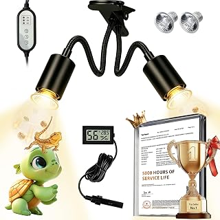 5.0 New Upgraded Reptile Heat Lamp Hygrothermograph|Individual Control |135°Golden Wide-Angle|5000 Hours of Service Life|UVA UVB Light for Reptiles for Turtle Lizard and More 2 Bulbs 50W
