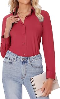 siliteelon Button Down Shirts for Women Slim fit Long Sleeve Stretch Dress Shirts Work Shirt Wrinkle Free Office Blouses