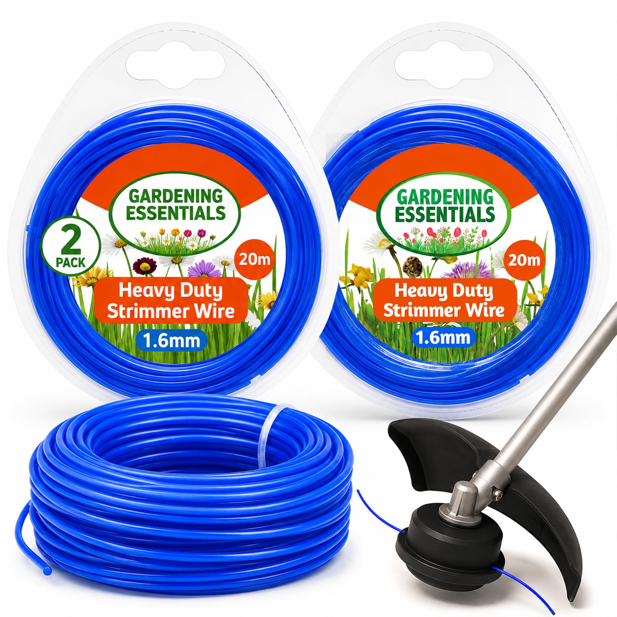 SOL 2pk Heavy Duty Strimmer Wire 1.6mm Universal Trimmer Line 40m | Compatible w