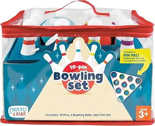 Chuckle & Roar 10-Pin Kids Bowling Set | Color-Coded Pin Pal for Easy Setup, Teaches Colors & Numbers, Complete Starter Kit, For Preschoolers, Indoor Games for Kids