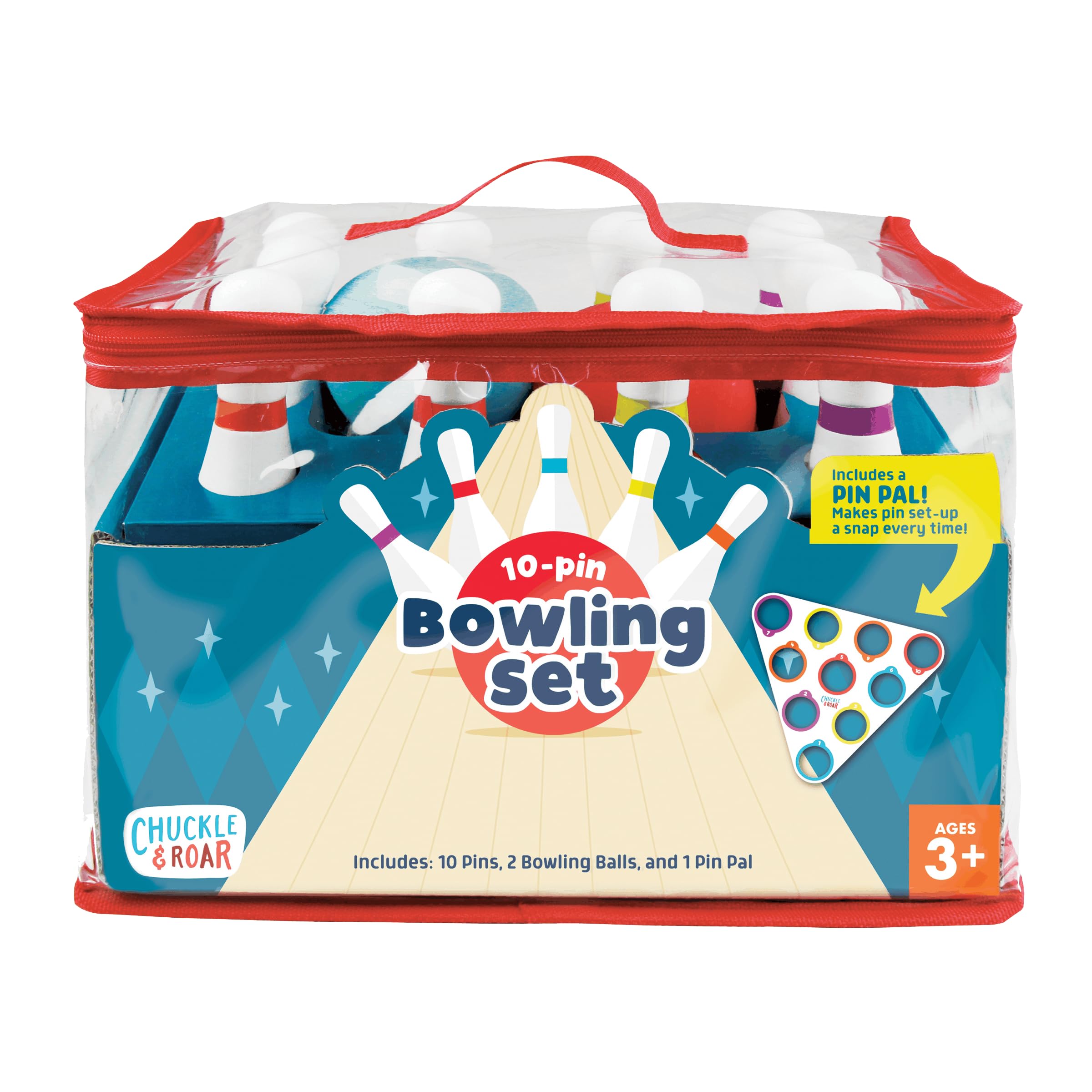 Chuckle & Roar 10-Pin Kids Bowling Set | Color-Coded Pin Pal for Easy Setup, Tea