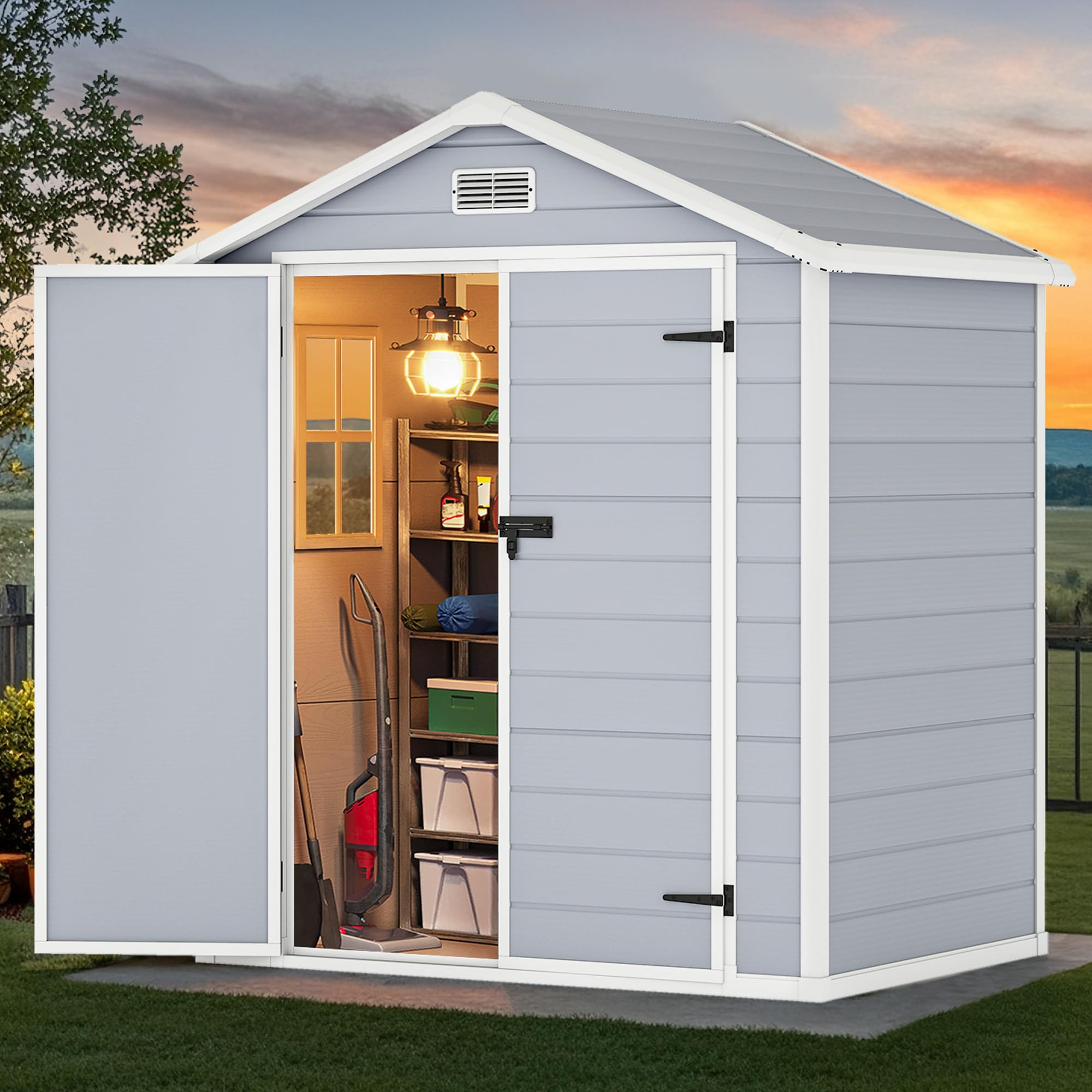 DWVO 6x4.4ft Resin Large Storage Shed with Window & Vents & Floor | Outdoor Stor