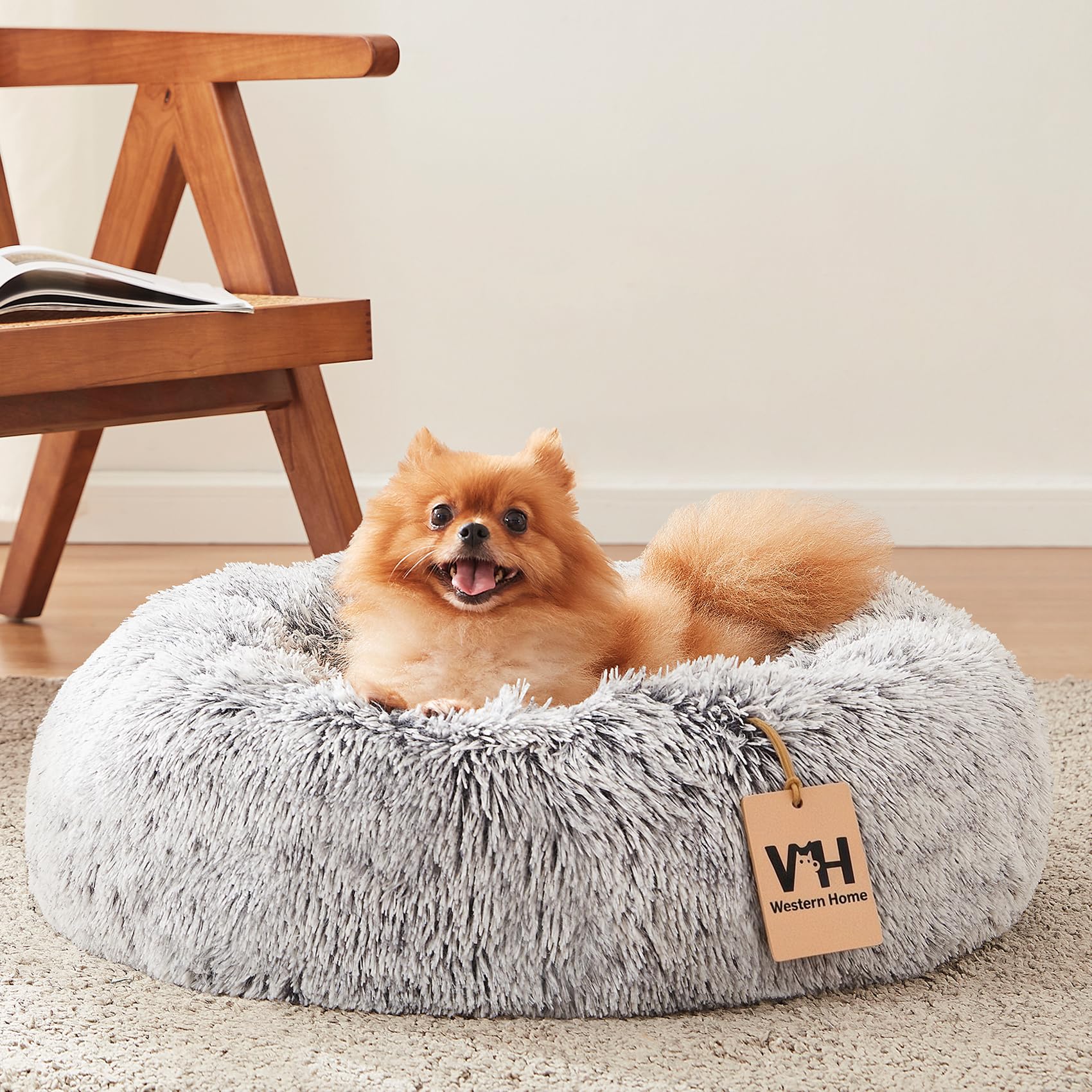 WESTERN HOME WH Calming Soft Round Dog &Cat Bed Small Dog Bed Washable,20" | Flu