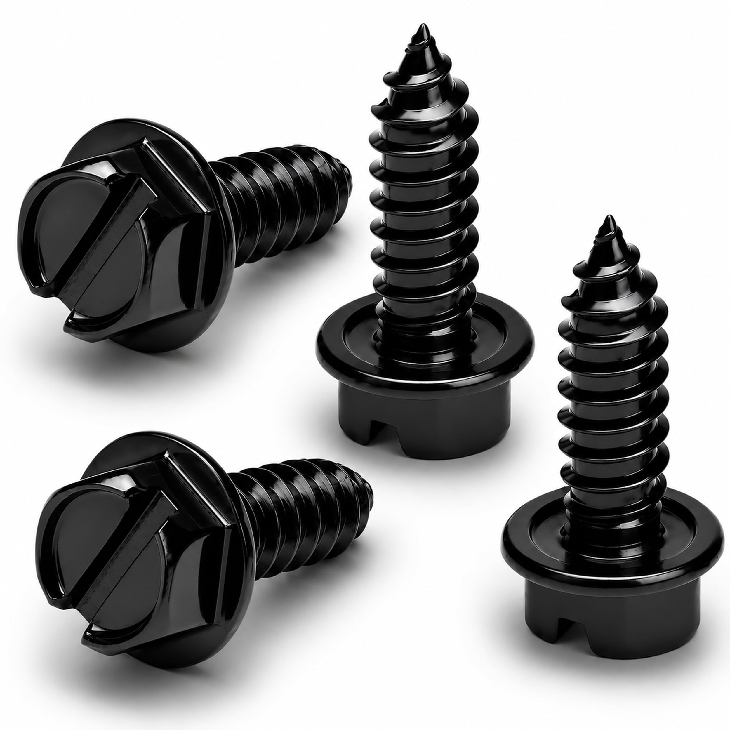 OttoSpeed Rustproof License Plate Screws (4-Pack, Black-Slotted) | Premium Stain