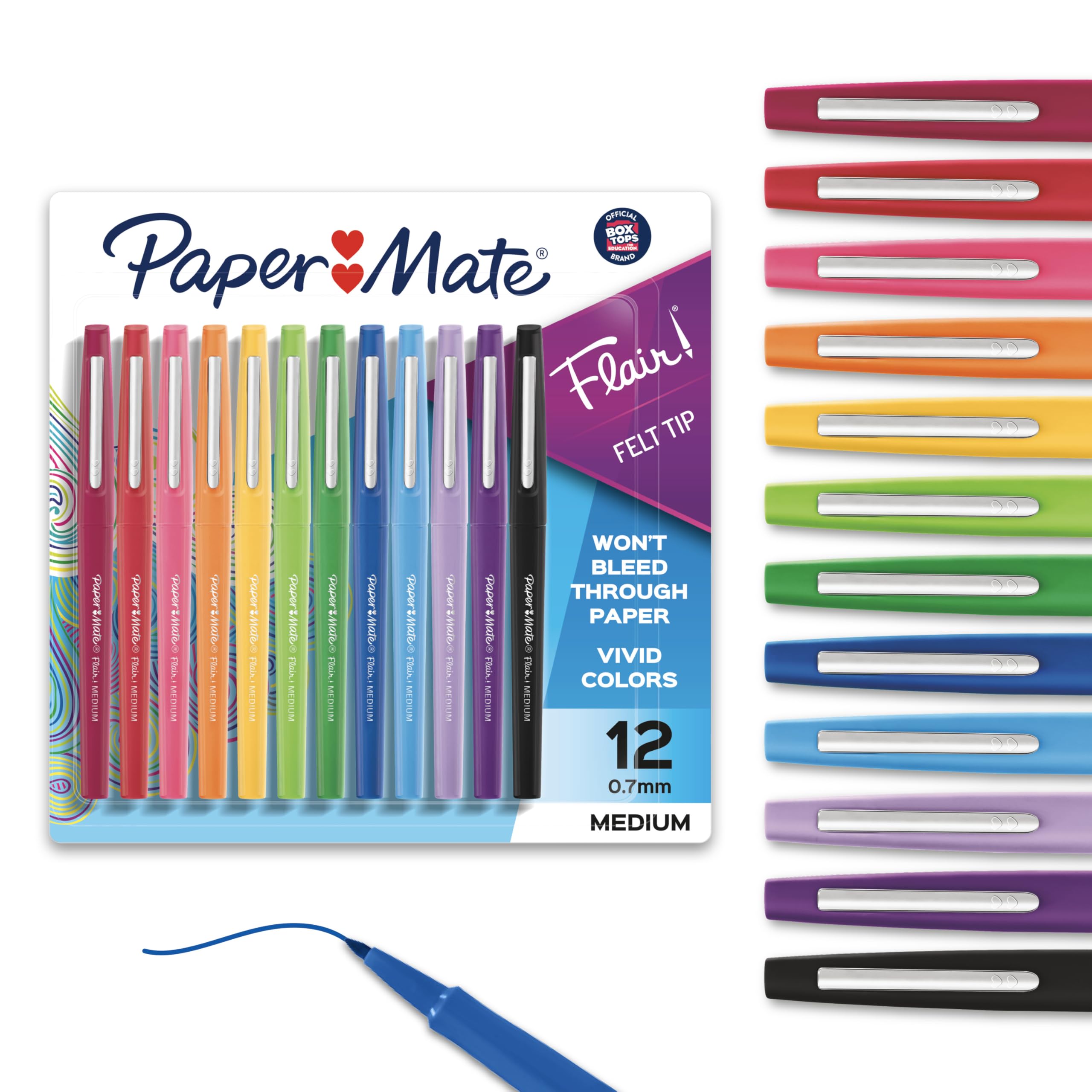 Paper Mate Flair Felt Tip Pens, Medium Point (0.7mm), 12 Count - For Arts & Craf