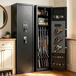 [No Assembly Required] Gun Safe for Rifles and Pistols, Large Gun Locker Cabinet with Built-in Storage Box & Shelves, Long Rifle Safes for Home & Shooting Range Shotgun Storage, 57"H