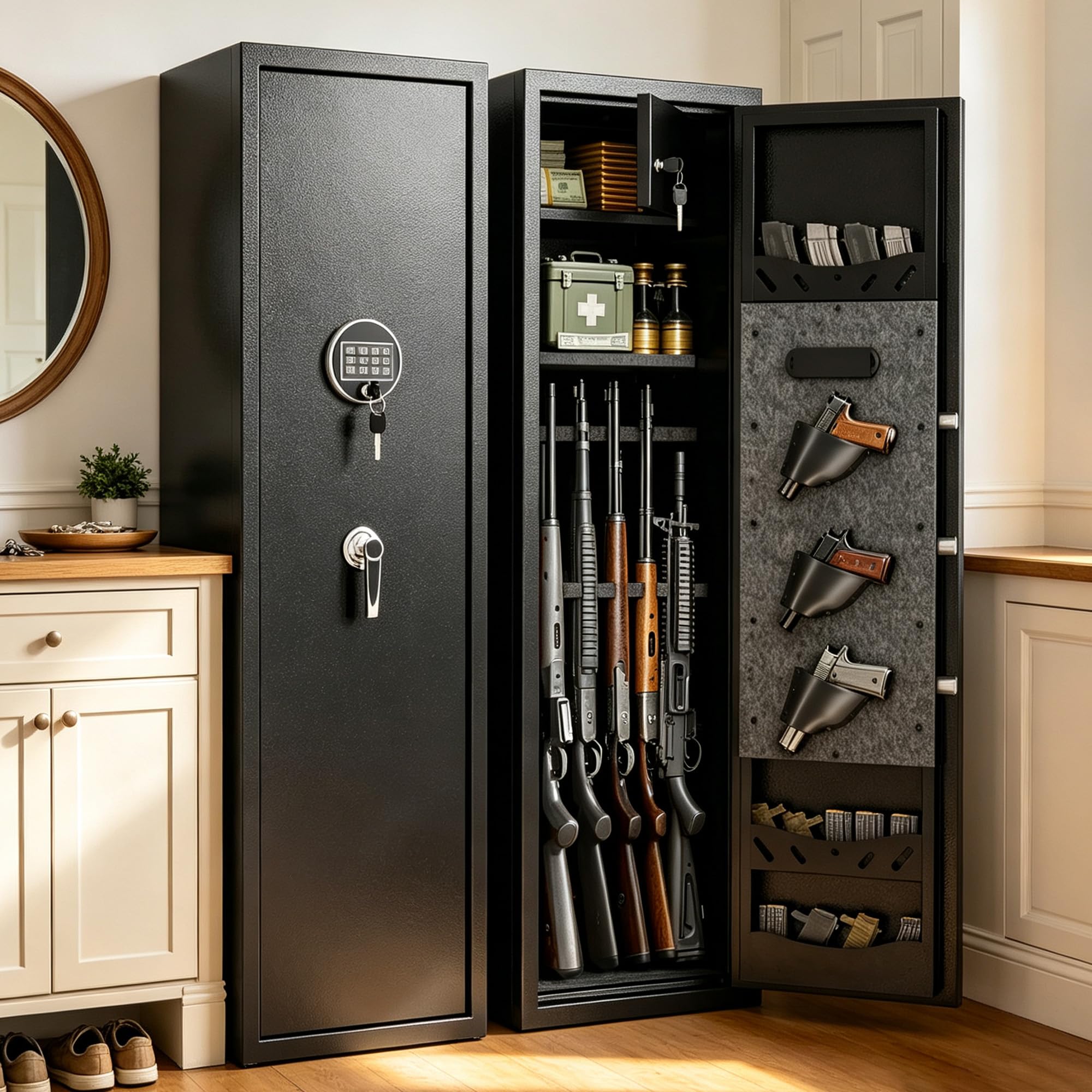 [No Assembly Required] Gun Safe for Rifles and Pistols, Large Gun Locker Cabinet