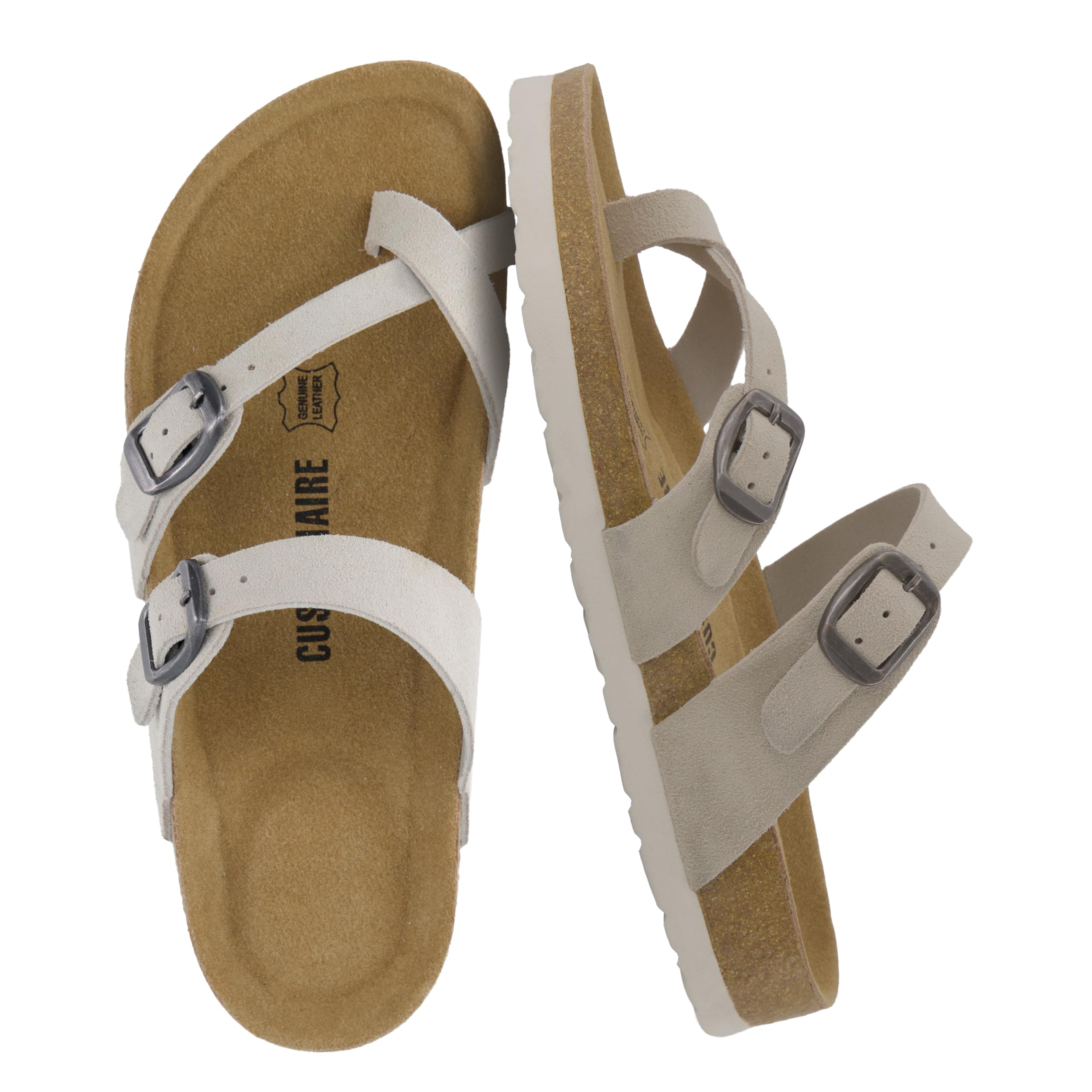 CUSHIONAIRE Lucky 100% Genuine Leather Suede Womens Sandals, Comfortable Cork Fo