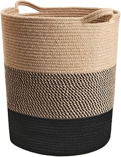 INDRESSME Tall Wicker Laundry Basket for Dirty Clothes, Panier à Linge Sale | 17.8" x 15.8" x 13.8" Laundry Basket, Hamper for Dirty Clothes, Woven Rope Storage Basket for Blanket, Black Jute