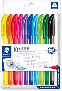STAEDTLER ball 4320 M Ballpoint Pens – 10 Pack, Assorted | Triangular ergonomic barrel, 1.0 mm line – multicoloured writing – Art.-Nr. 4320 MC10