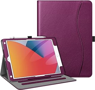 Fintie Multi-Angle Viewing Case for iPad 9th/8th/7th Generation 10.2 Inch | Vegan Leather Folio Stand Cover, Pencil Holder & Storage Pocket, Corner Protection, Auto Wake/Sleep, Purple