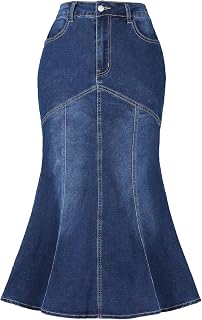 Allegra K Women's Denim Skirt Fishtail Midi Jean Skirts