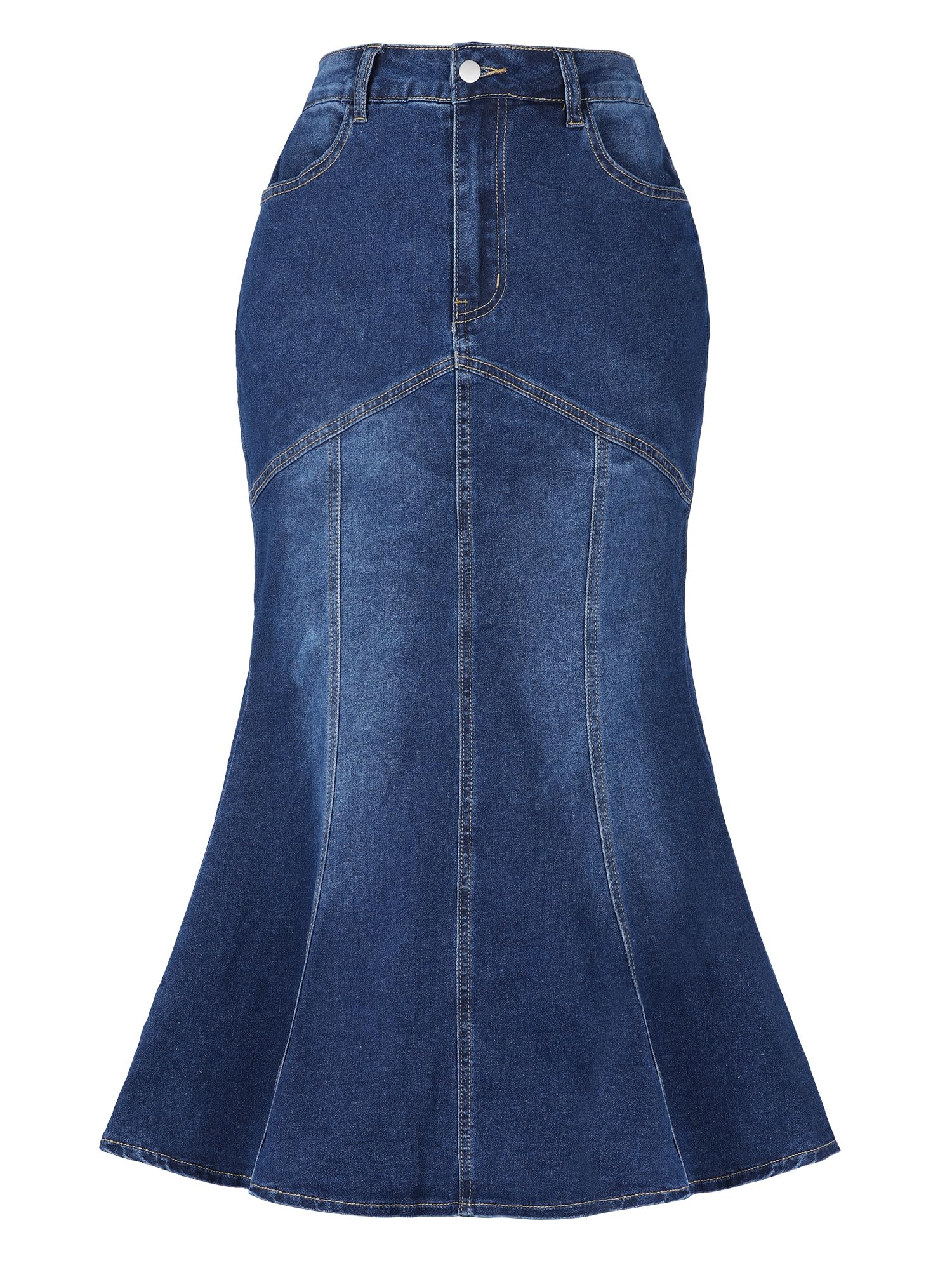 Allegra K Women's Denim Skirt Fishtail Midi Jean Skirts