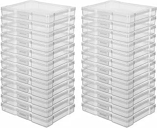 novelinks 24 Pack 5"x7" Clear Photo Storage Boxes and Photo Box Organizers | Photo Storage Containers, Task Boxes for Special Education, Board Game Organizer, Puzzle Storage Box, Picture Organizer