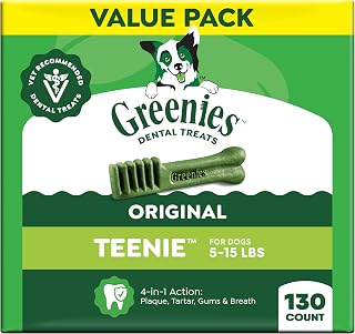 Greenies Teenie Original Natural Dental Dog Treats, Chicken, 130 Count | Veterinarian-recommended, supports oral health & freshens breath, clean to gumline, for dogs 5-15 lbs, chicken flavor