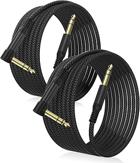 Elebase 1/4 Inch TRS Instrument Cable 10FT 2Pack,Right Angle Guitar Cord | 90 Degree 6.35mm Male Jack Stereo Audio Lead,6.35 Balanced Interconnect Line for Electric Guitar,Bass,Keyboard,Mixer,Amp