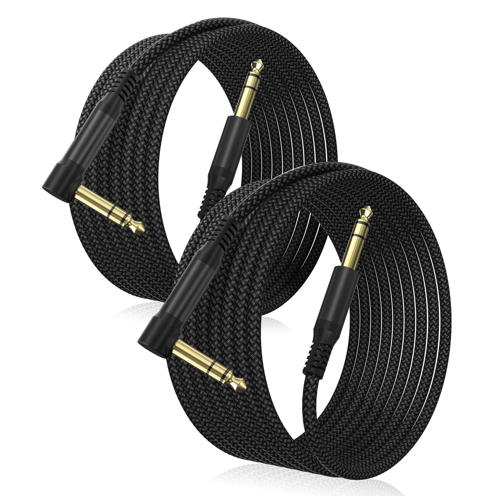 Elebase 1/4 Inch TRS Instrument Cable 10FT 2Pack,Right Angle Guitar Cord | 90 De