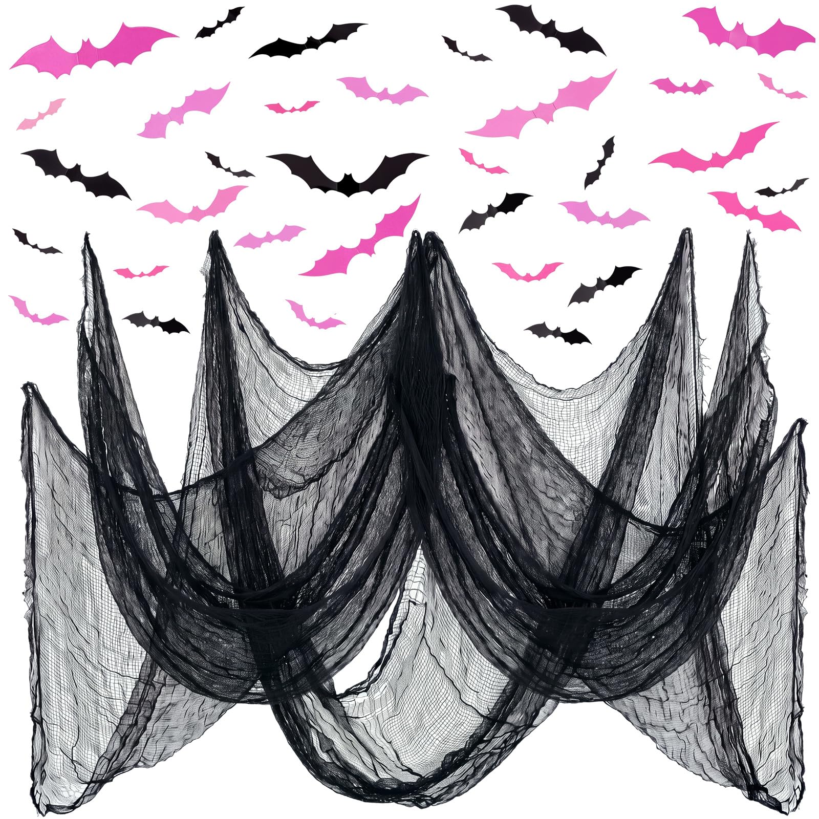 Vincreem Halloween Creepy Cloth 100 Pcs 3D Bat Sticker, Black,Red,Pink | 394x79'