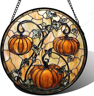 DASTOLL Stained Glass Hanging - Halloween Decoration, Pumpkin, Vine Leaves, Suncatchers for Door, Garden, Scary Suncatcher, Gothic Decor, Horror Gifts for Women