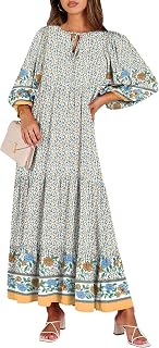 ANRABESS Womens Boho Maxi Dresses 2026 Summer V Neck Puff Sleeve Floral Flowy Swing Fall Casual Long Dress