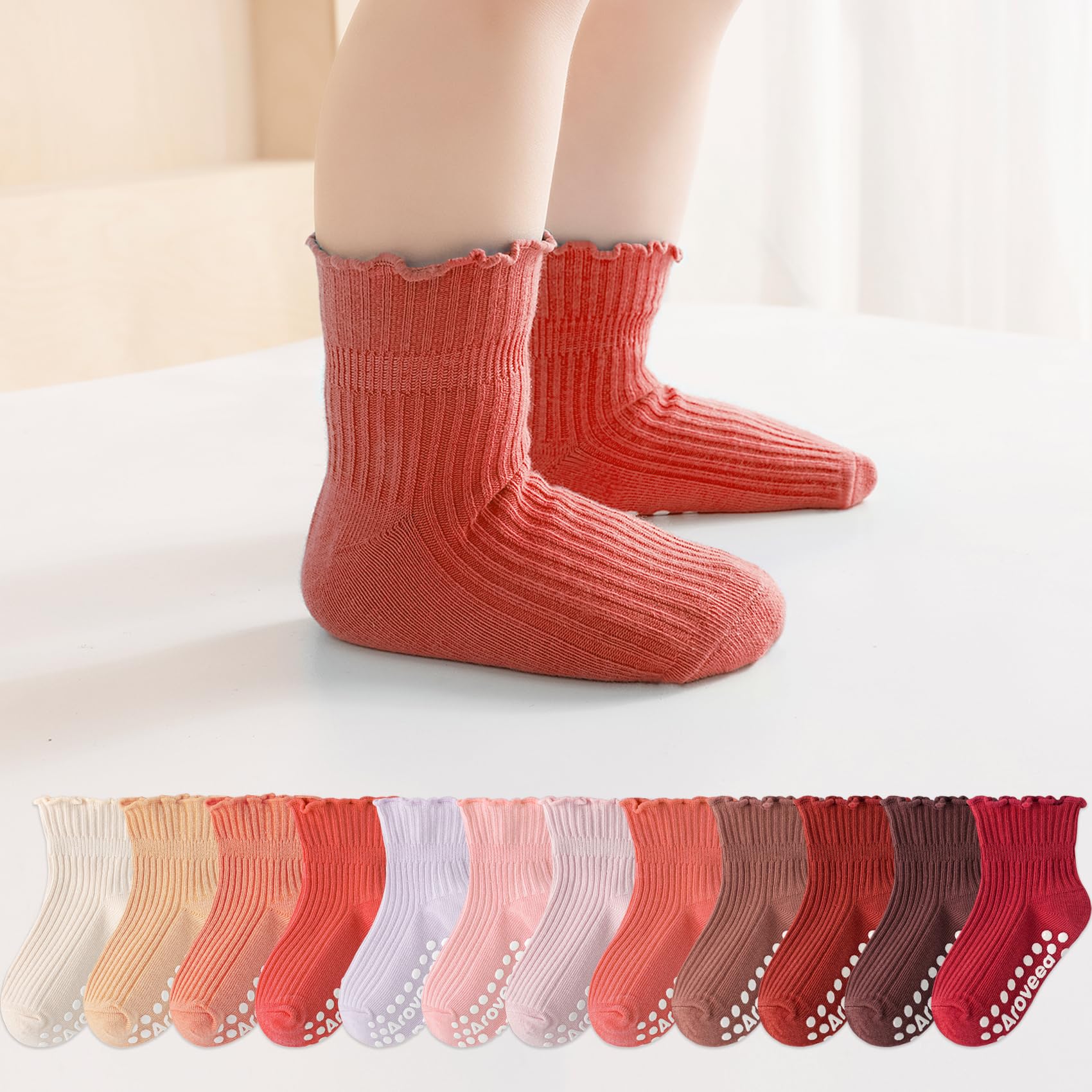 12 Pairs Baby Boys Girls Cotton Anti Slip Ruffle Socks