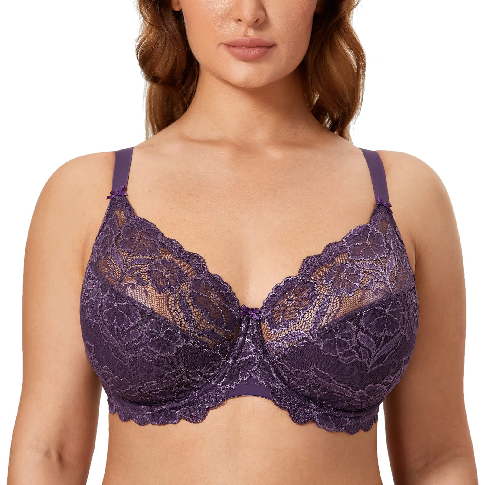DELIMIRA Women's Plus Size Full Coverage Lace Bras