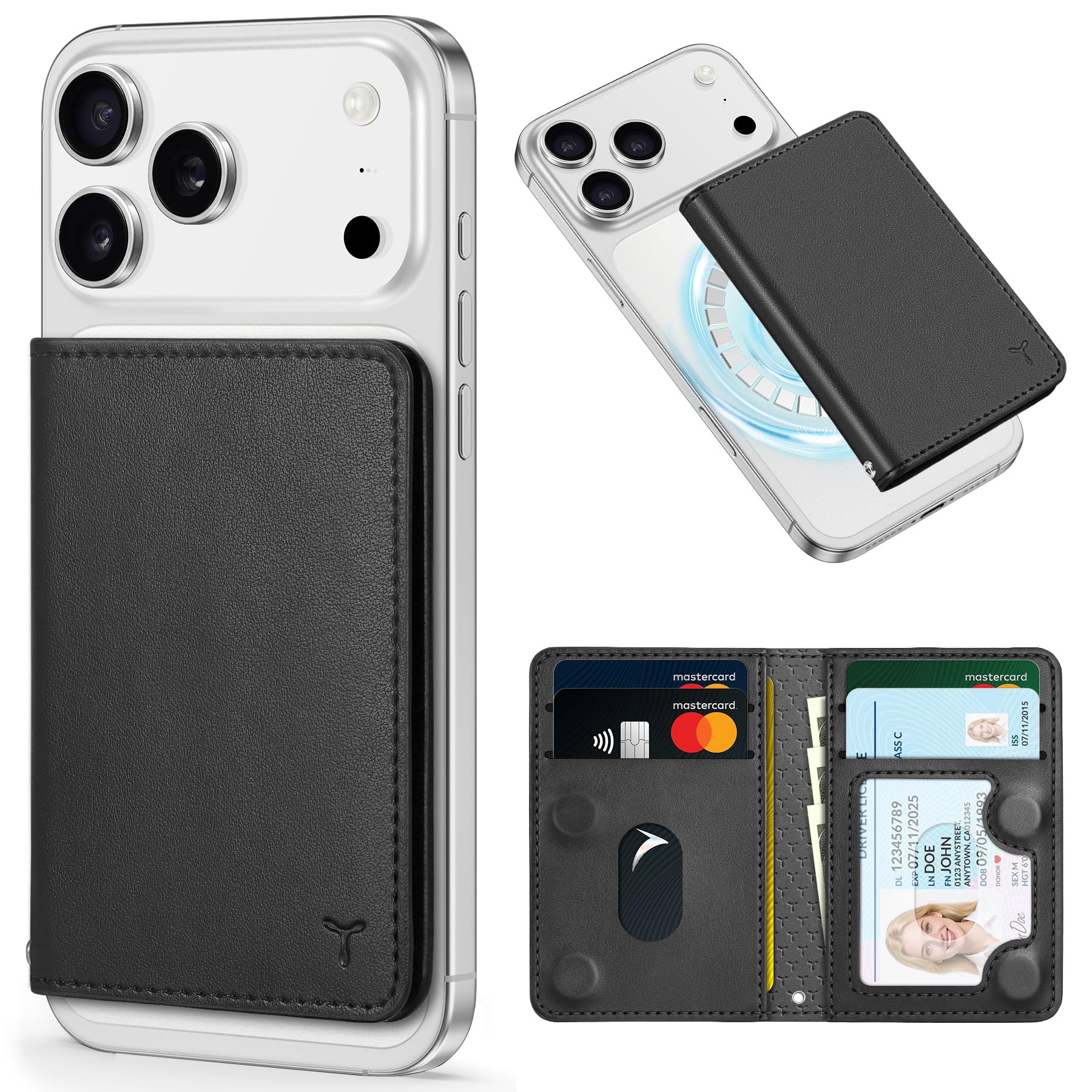 TUCCH for Magsafe Wallet with 6 Card Holders, RFID Blocking, Black | for iPhone 
