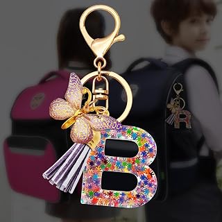 Initial Letter Keychain for Women Gift for Girls Tassel Cute Butterfly Alphabet Pendant School Backpack Keychain
