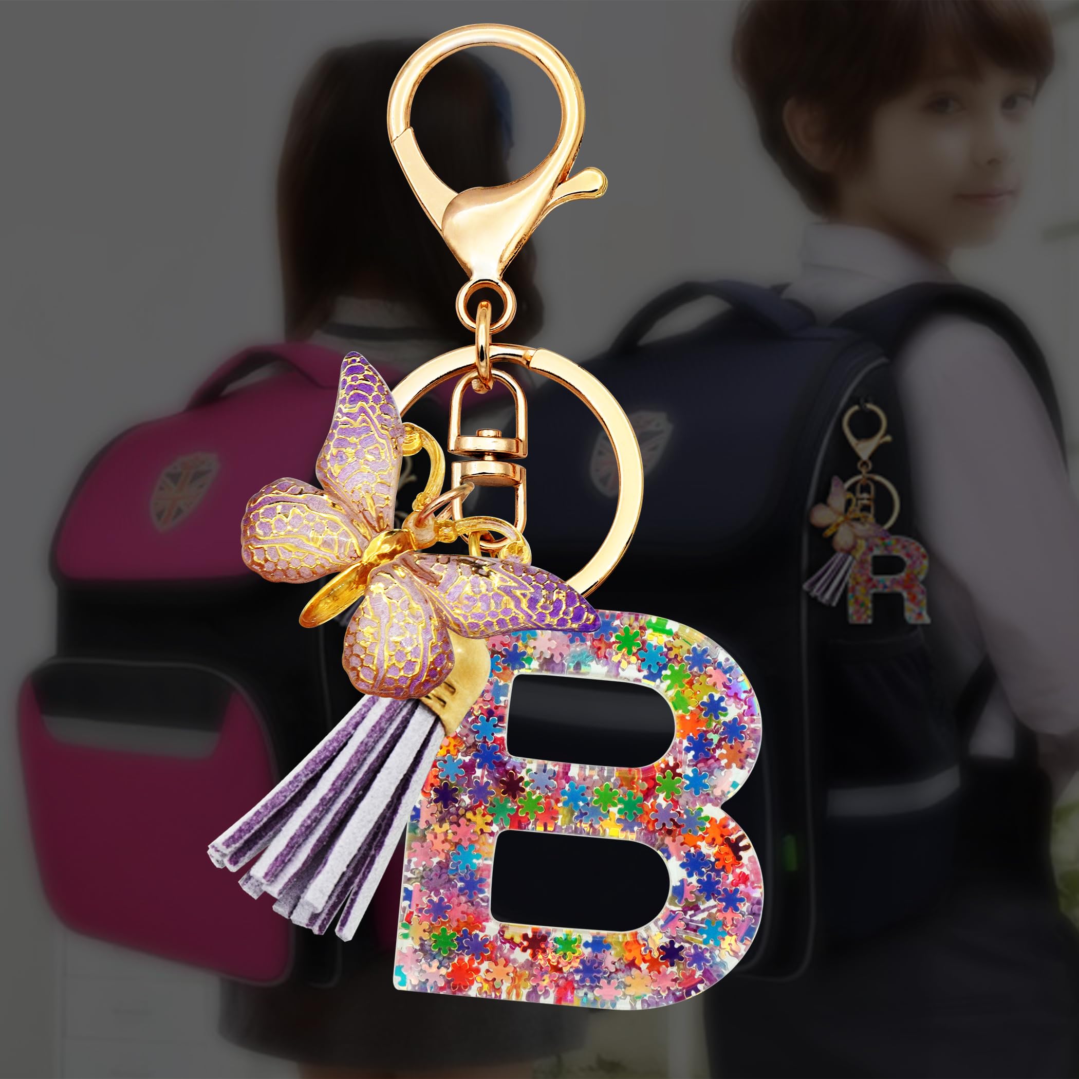 Initial Letter Keychain for Women Gift for Girls Tassel Cute Butterfly Alphabet 