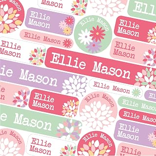 50 School Name Labels for Children No Iron Name Tags for Clothes Name Stickers for Water Bottles, Uniform, Secondary School, College, Care Homes, Washable and Dishwasher Safe (Flowers)