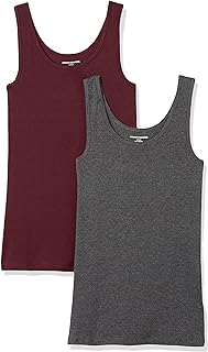 Amazon Essentials Women's Slim-Fit Ribbed Scoop Neck Tank Tops, Pack of 2