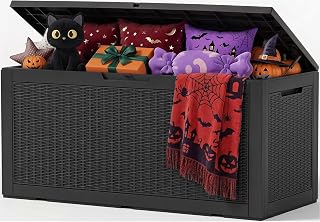 Outdoor Storage Box, 180 Gal Waterproof Resin Deck Box w/ Support Rod | UV Resistant Lockable Package Delivery Bin, Shoe, Patio & Garden Tools Storage, Toy Cabinet, Ottoman, Indoor/Outdoor