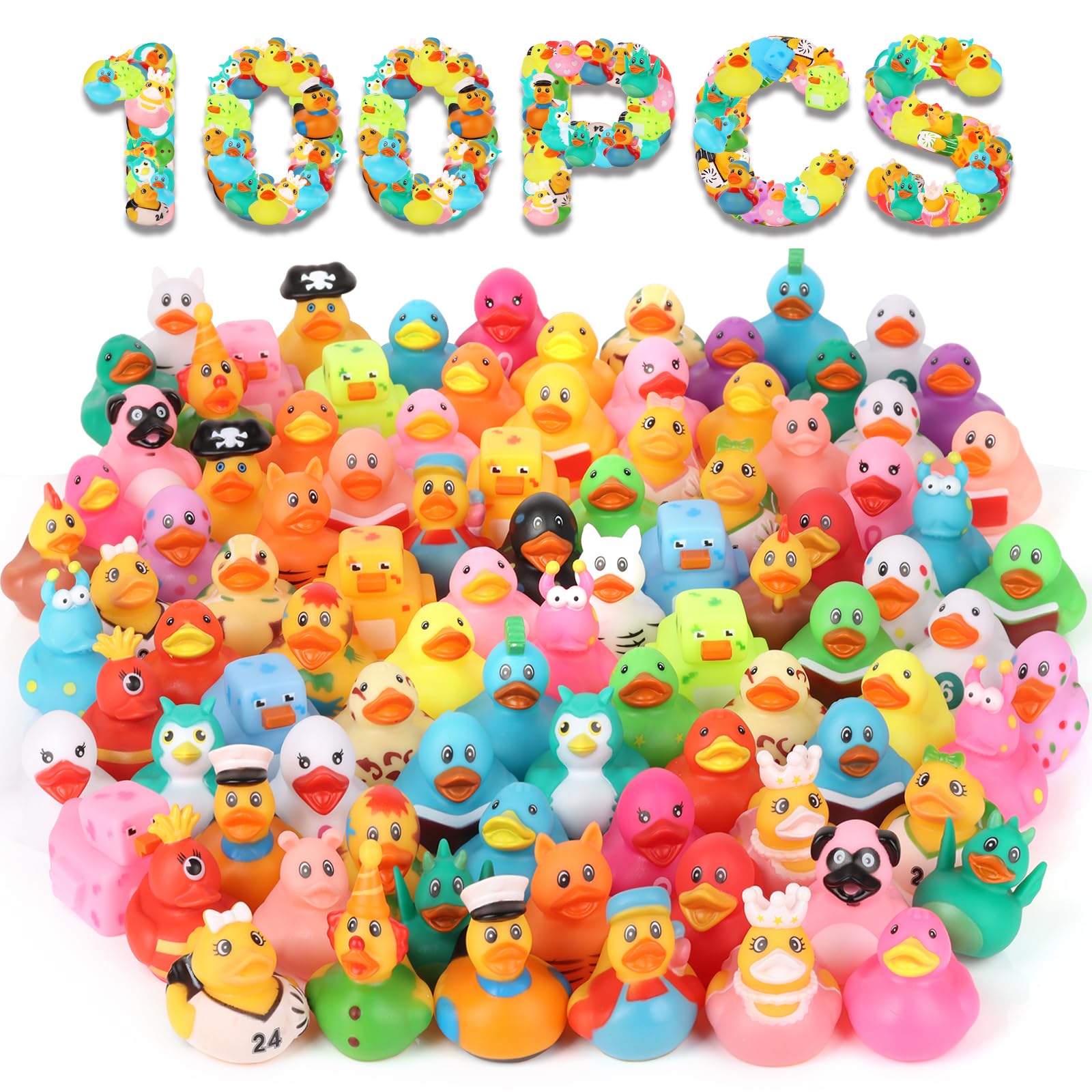 DMSKY 100 Pack Rubber Ducks in Bulk | Assorted Ducks for Jeep Ducking, Rubber Du