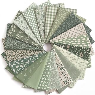 HunnmingRe 20 Pcs 10''x10'' Cottagecore Sage Green Quilting Fabric Square | Eucalyptus Greenery Precut Fabric Bundle, Gingham Polka Dot Sewing Materials, Mint Green Fat Patchwork, for DIY Handicrafter