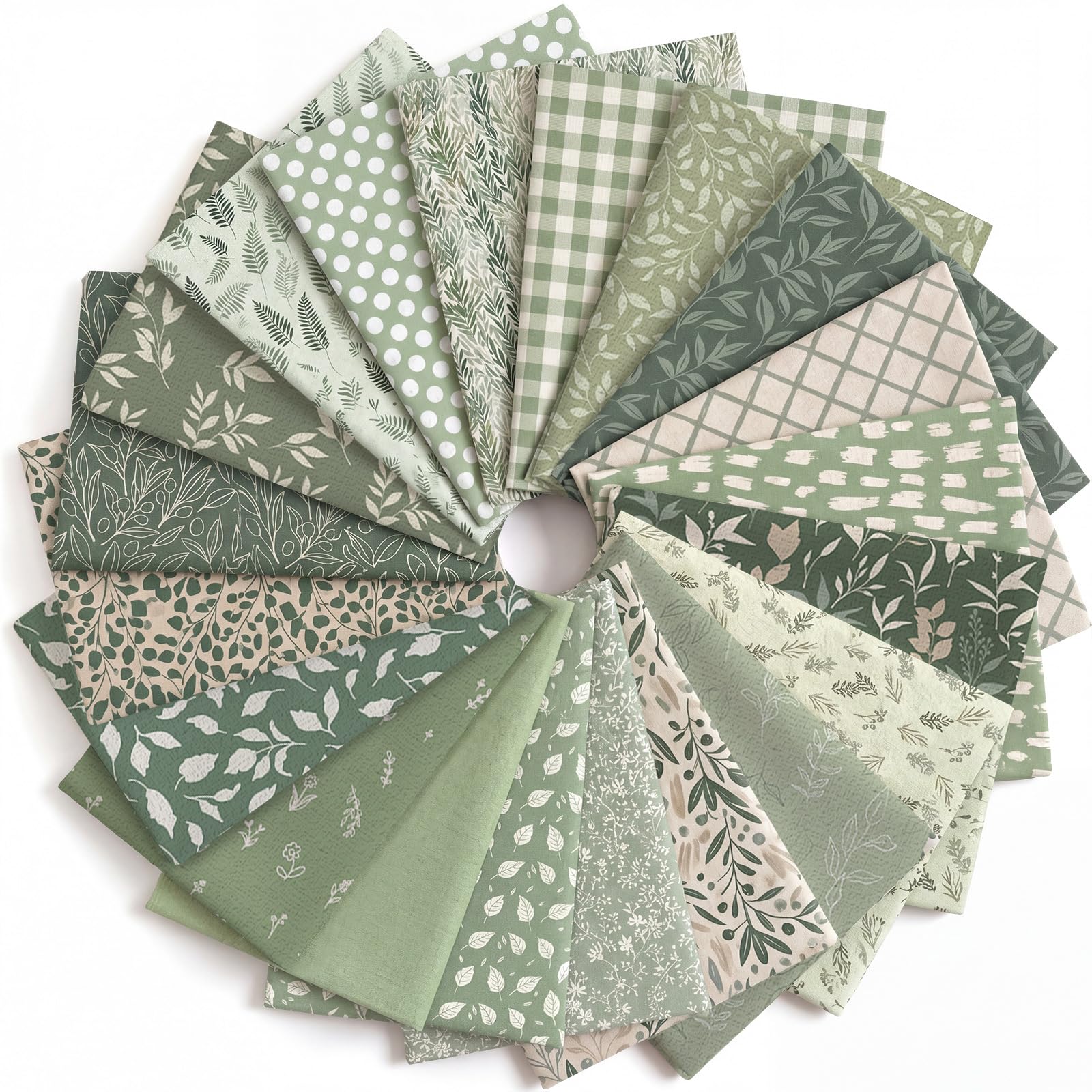 HunnmingRe 20 Pcs 10''x10'' Cottagecore Sage Green Quilting Fabric Square | Euca