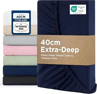 Bedsure Super King Fitted Sheet - 40cm Pocket, Navy, 180x200cm