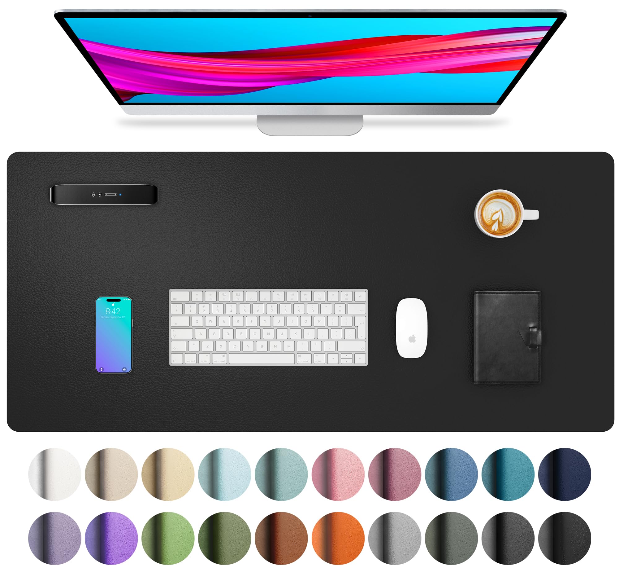 Aothia Non-Slip Waterproof PU Leather Desk Pad Protector for Mouse, Writing Desk