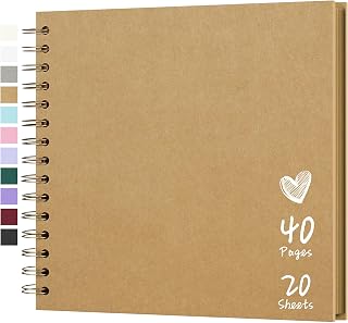 Scrapbook Photo Album 8"x8" 20 Sheets 40 Pages Hardcover Kraft Paper Khaki | DIY Scrapbook Album Perfect for Polaroid 4x6 / 5x7 Photos, Customizable Memory Book for Family, Wedding & Guest Book