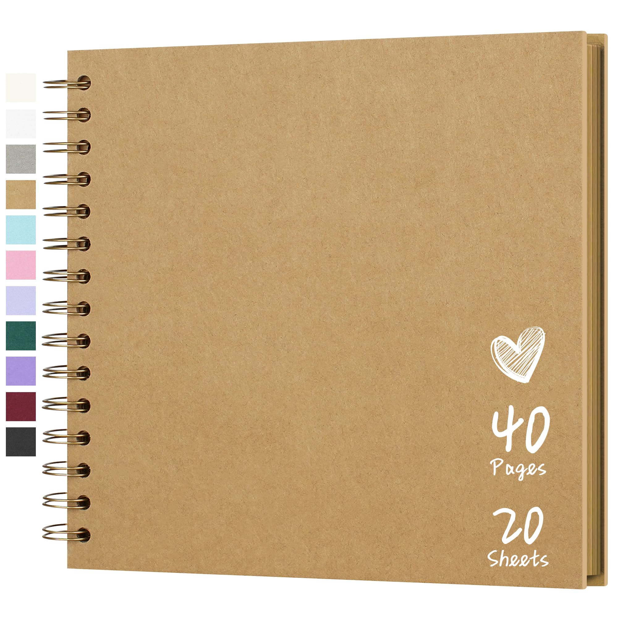 Scrapbook Photo Album 8"x8" 20 Sheets 40 Pages Hardcover Kraft Paper Khaki | DIY