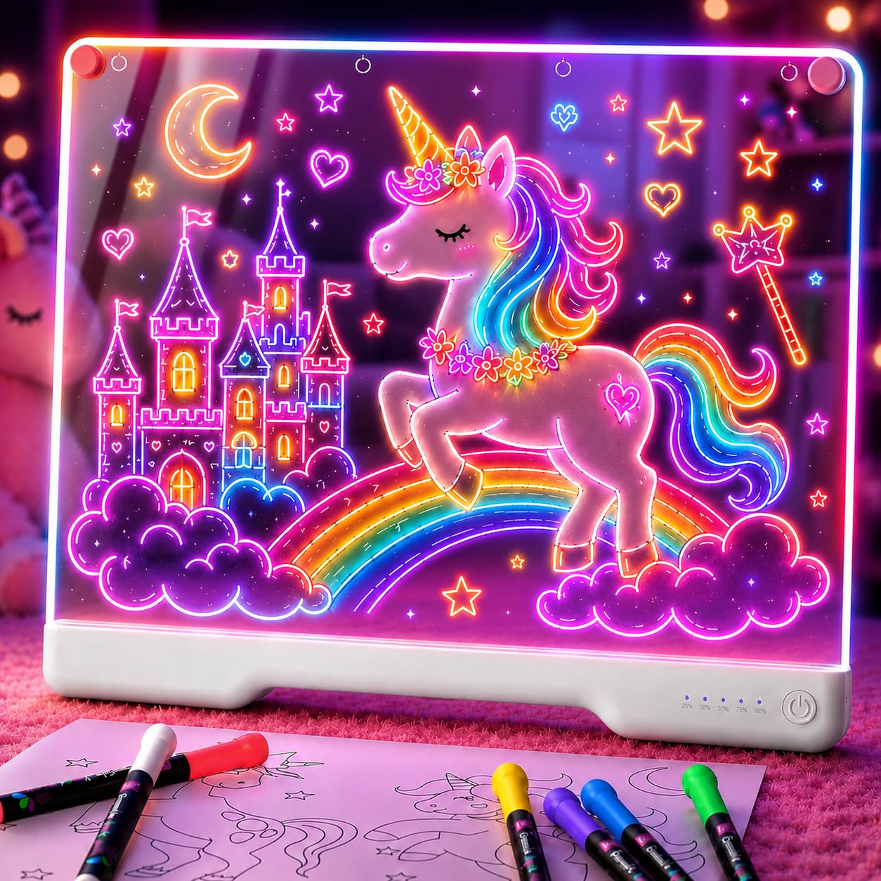 Geokay 16" Rechargeable LED Drawing Board with 9-Color Light Effects | Birthday 