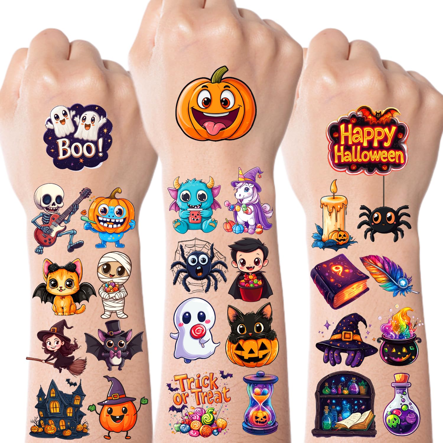 JCFIRE Temporary Tattoos for Kids, Halloween Party Favors, 160 Designs | 8 perfo