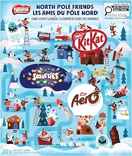 NESTLE North Pole Friends Advent Calendar, 222 g | Filled With KITKAT Mini Bars, Bubbles, & Santas, SMARTIES, AERO Mini Bars, Perfect Christmas Chocolate Gift
